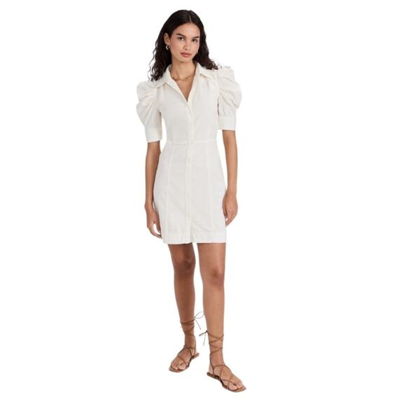 FRAME Gillian Puff Sleeve Button-Up 100% Cotton Denim Shirt Dress, Size Small - Picture 1 of 13